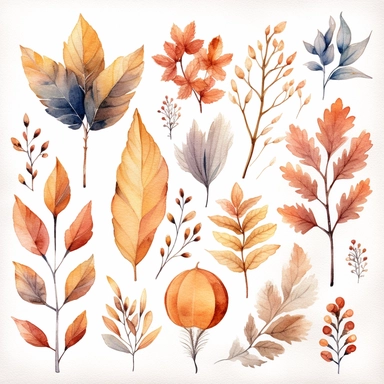 Watercolour, autumn, boho, bokeh, individual, floral, leaf, bloomcore, clipart