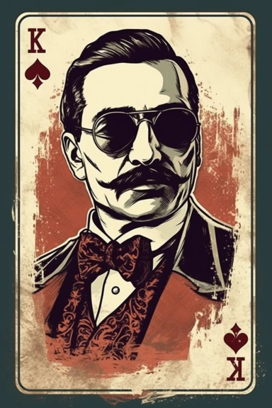 clipart of playing card with mafia character, vintage, digital painting
