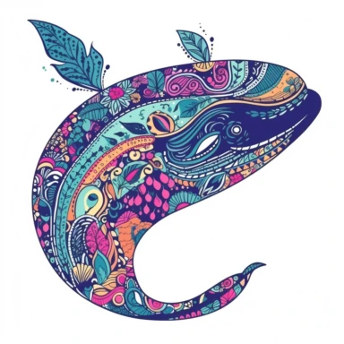 whale in the style of lilly pulitzer isolated on a white background, vibrant colors, in the style of clipart