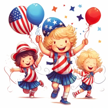 july 4 ,US indepedance day,clipart,white background,children