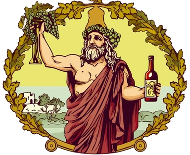 Sticker Clip Art of Sticker Clip Art of Dionysos thick God of Wine and Food, Greek Temple, mystical ancient greece background, fiest, agora, recognisable features, children friendly, illustrated in a playful style with a friendly expression, perfect for any special occasion, cut out in the shape of Dionysos, with no visible background, giving it the appearance of a sticker, conveying a mystical and whimsical mood, edited with Adobe Photoshop to adjust brightness and contrast, rendered as a trans