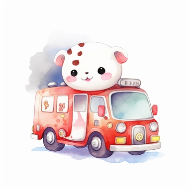 watercolor illustration of adorable cute Emergency vehicle kawaii, digital art, concept,art,8k,hd,kawaii,isolated,detailed,white backround, clipart
