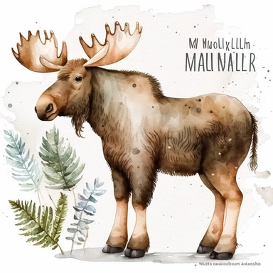 Woodland Animals Clipart Watercolor, cute moose, white background