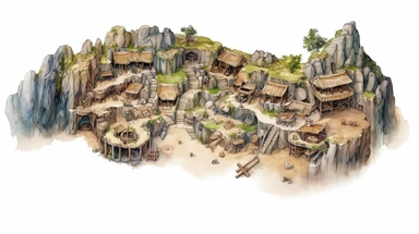 isolated images, illustrations on a white background, realistic top down overhead view caveman village map, Clipart, watercolor, realistic, isolated, full building, highly detailed, hdr, 32K, photo expert quality, watercolor realistic, hyperrealistic and highly detailed, isolated on a white background