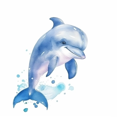 a sweet baby dolphin with kind eyes clipart with watercolor illustration,full body shot,8k,etsy style, white background
