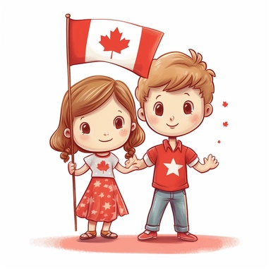 vector art of kids holding canadian flag and celebrating Canada day, clipart, white background, uhd 8k