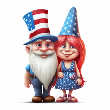 Husband and wife gnome, 4th of july, clipart, white background