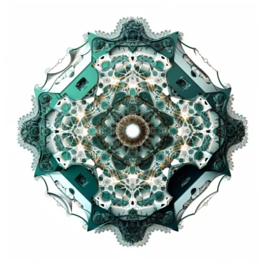 optical illusion of Spiraling fractal vortex of molecules, stylized disney cyberpunk 2077, style of the an illustrated celtic medieval manuscript on a white background, Molecule hexagon, goblin gremlin clipart - - niji