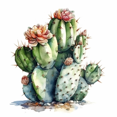 cactus, clip art, watercolor, isolated white background, 8k