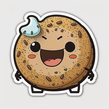 clipart, cute, bagel, white background, face, happy, sticker