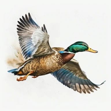a mallard duck flying clipart with watercolor illustration