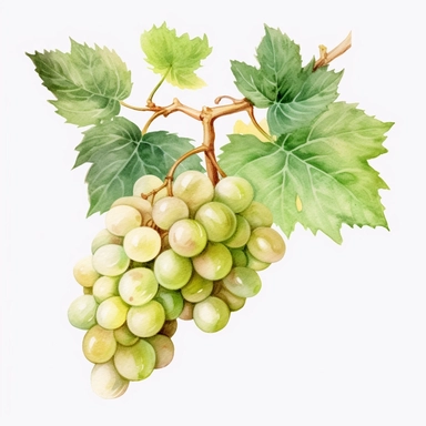 watercolor green grapes on a vine clipart, hd, on white background, spaced out –ar3:2 –s 1000