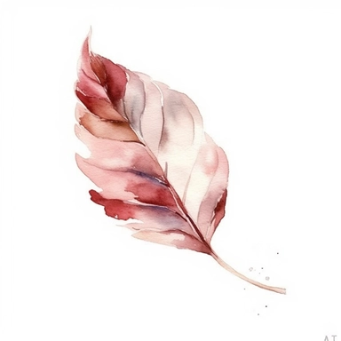 Single Leaf, white background, minimal, Dusty pink leaf - Watercolor Floral - Flower Clipart - Dusty pink - red, white - Wedding Clipart