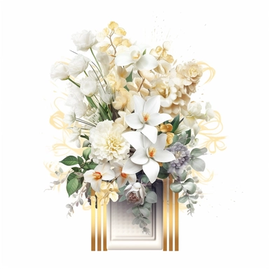 watercolour beautiful realistic white real floral wedding flower spray on gold rectangle tall frame stand realistic elegant wedding floral display stand with white glitter wedding flowers ,clip art graphics , PNG image,transparent background ,ultra highly detailed, 18k, sharp focus, bright photo with vibrant colours, digitally enhanced,photographic, enhanced graphics, png format, straight, sharp focus, bright lighting, intricate detailed png image ,high definition,300dpi,graphic clipart,computer