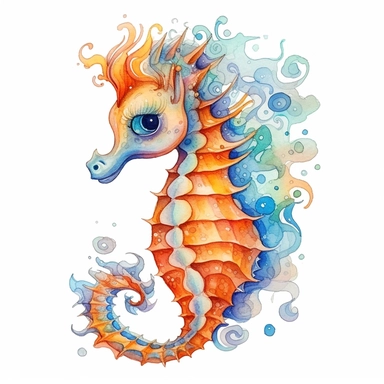 Cute Beautiful Fantasy colorful Baby seahorse Watercolor clipart,Cartoon, hyper realistic, intricate detail, illustration style,high solution,on the white background