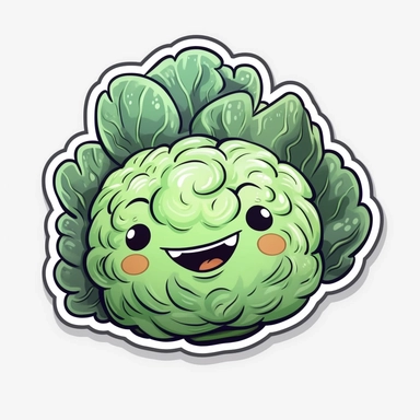 cute Cabbage, happy and smiling, bold line, clipart, sticker, white background, no shadow, 8k detail