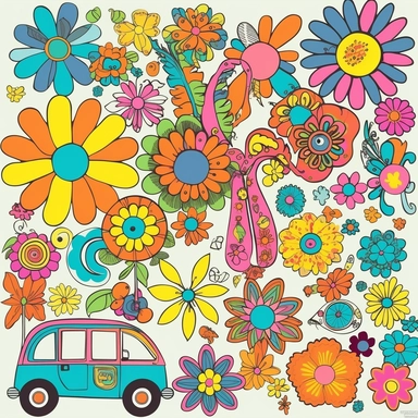 60s Clipart, 60s Retro Clipart, Groovy Clipart, 60s Hippie Clipart, 1960s clipart, Sixties, Vintage Elements, Boho, Flower Power
