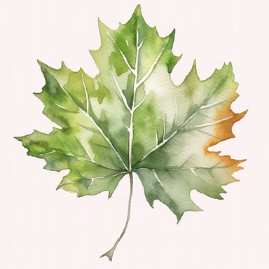 Single Watercolor, maple shaped leave clipart green