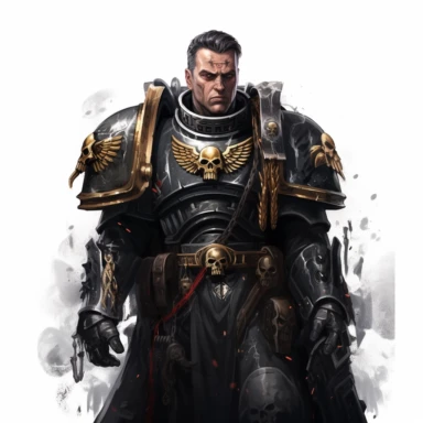 deathwatch warhammer 40k fantasy character, dark hair, paint art style, clipart, white background, superrealistic, one of a kind