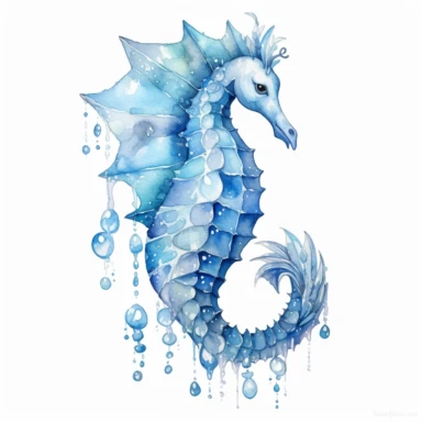 a icy seahorse with icicle ornaments Clipart Watercolor, White background, HD