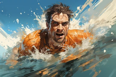 swimmer, clipart, illustration, summer, water color, white background, high detail,octane render ,golden hour,32k