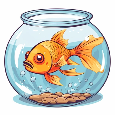 Clipart of cute goldfish swimming in a glass fish bowl