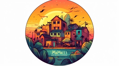artwork for graphic logo design , majestic slum homes and flowers , sunset, summer, circle shape, movie camera, white background, colorful shades, highly detailed clean, vector image, photorealistic masterpiece, professional photography, realistic, flat white background, isometric, vibrant vector, clipart, illustration, realism, 4k
