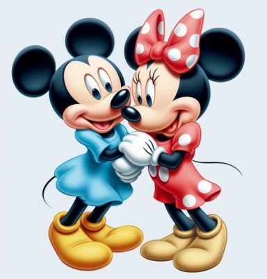 disney minnie mouse clipart princess & mickey Mouse, in the style of caricature faces, red and cyan, accurate and detailed, walt kelly, hd, neo-pop iconography, action-packed cartoons