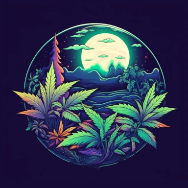 cartoon effect, logo, circle, cannabis, medical, clipart, moon light, nice colours, details