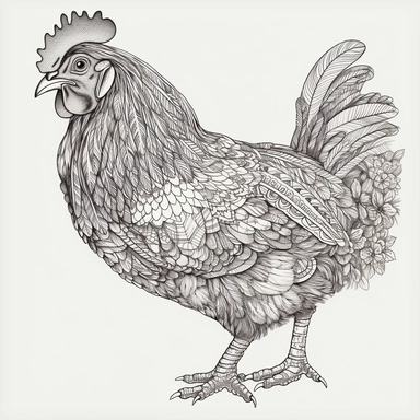 low detail vector drawing black line on white background no color clipart chicken
