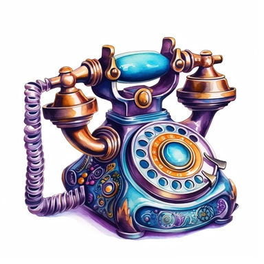 Magical retro telephone Clipart, watercolor cartoon, hyper realistic, intricate detail, illustration style, high resolution, on the white background
