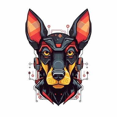 adorable simple cyberpunk doberman dog clipart, white background, adobe illustrator vector