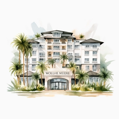 one watercolor wedding hotel and resort, clipart, white background
