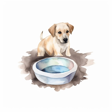 Watercolor dog bowl clipart, white isolated background, space out, hd