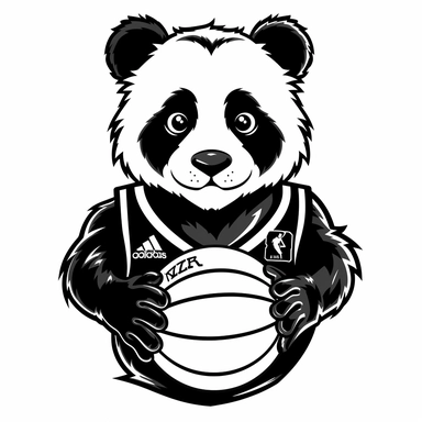 2D Black logo on a white background. Black and white Panda Man Hybrid plays basketball Clipart. NO SHADING. KEEP THE LOGO SIMPLIFIED