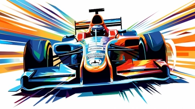 Contemporary vector clipart featuring a stylized indy car, represented by bold lines and abstract shapes, highlighting the car's distinctive design and speed, suitable for use in logos, icons, or racing-related infographics, on a clean white background