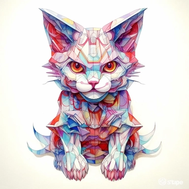 Maneki-neko, Domestic Shorthair, joyful, origami paper In the style of Brian Froud & Alan Lee, clipart, complex design, dreamy color, white contour, white background only