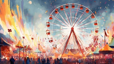 Vibrant carnival with colorful rides, festive atmosphere, joyful laughter, exhilarating fun, pencil illustration, high-quality, clipart