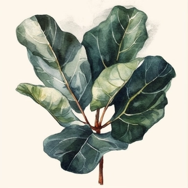 Watercolor Fiddle Leaf Fig Clipart, Fiddle Leaf Fig, Minimalist Fiddle Leaf Fig Watercolor, Ikebana Clipart, Separated design, 8k