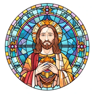 Beautiful Stained glass Jesus Sublimation Clipart,Cartoon, hyper realistic, intricate detail, illustration style,high solution,on the white background