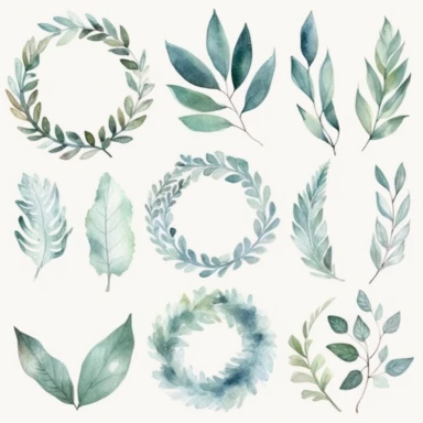Watercolor leaf Clipart, Leaf Wreath, Leaf Laurel, Minimalist leaf, botanical leaves, Watercolor, Clipart, Separated design, 8k