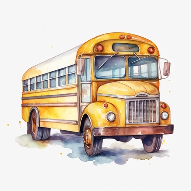 a single clipart image png graphic of a Realistic Painting Watercolor Clipart Cute School Bus PNG Illustration