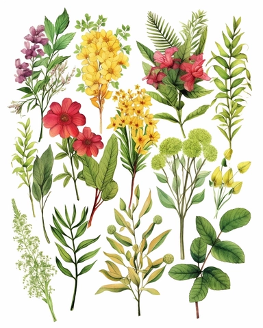 Watercolor flower, garden Bouquets PNG Clipart, wedding digital wildflower green leaves herbs Lisima, vibrant colors