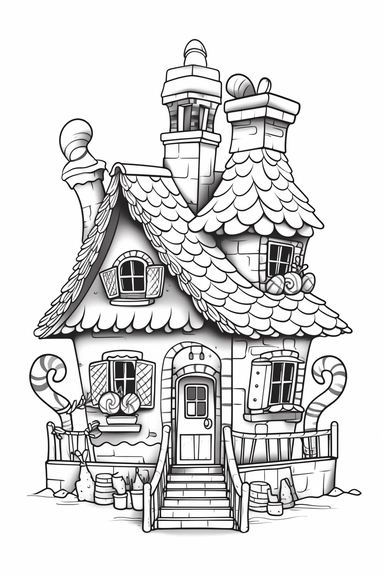 gingerbread house, clip art, coloring page, simple, line art, isolated on white background