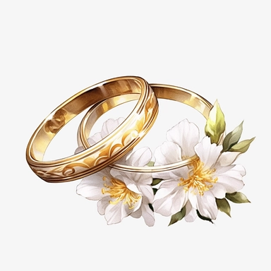 gold wedding rings clipart flower, ribbons, in the style of digital airbrushing, uhd image, enchanting watercolors, photo, ceramic, ivory, captivating realism, gold engraving wedding rings, free clipart, in the style of realistic watercolor paintings, flower and nature motifs, uhd image, photo, light white and gold, digital airbrushing, two gold wedding rings on white background with colourful flowers, in the style of digital airbrushing, arts & crafts, goosepunk, high quality, saurabh jethani, 