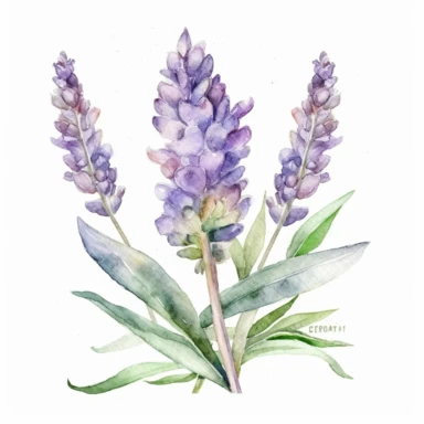 watercolor clipart of Lavendel, white background, pastel tetradic colors, focused on the character, light illustration,