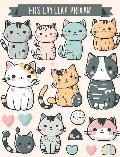 Funny cats clipart Cute cat clip art Kawaii kitten Kitty icons Pet illustrations Printable stickers Planner supplies Vector Commercial use