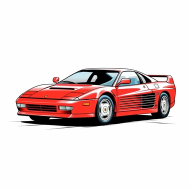 Clipart of a Ferrari Testarossa minimal details, aquarel colored cartoon style with thick borders. Only the car. White background, no floor, no shadow