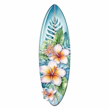 Pastel Cute Beautiful surf board tropical flower Watercolor Sublimation Clipart,Cartoon, hyper realistic, intricate detail, illustration style,high solution,on the white background