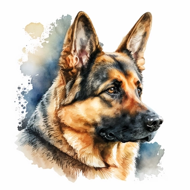 a watercolor art painting of a German Shepherd, clipart, white background